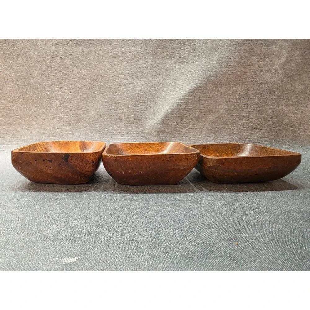 Vintage Acacia Wood Serving Set 3 Square Bowls and Rectangular Tray Philippines